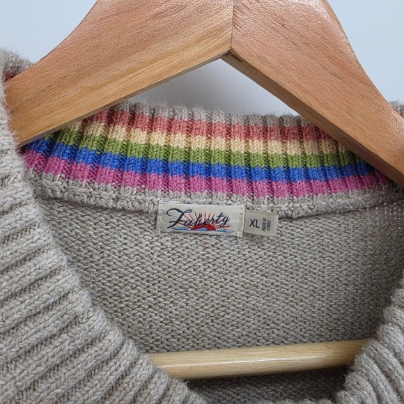 Faherty Brand Women's XL Beige Striped Crewneck Cotton Blend heavy Sweater - Picture 3 of 10